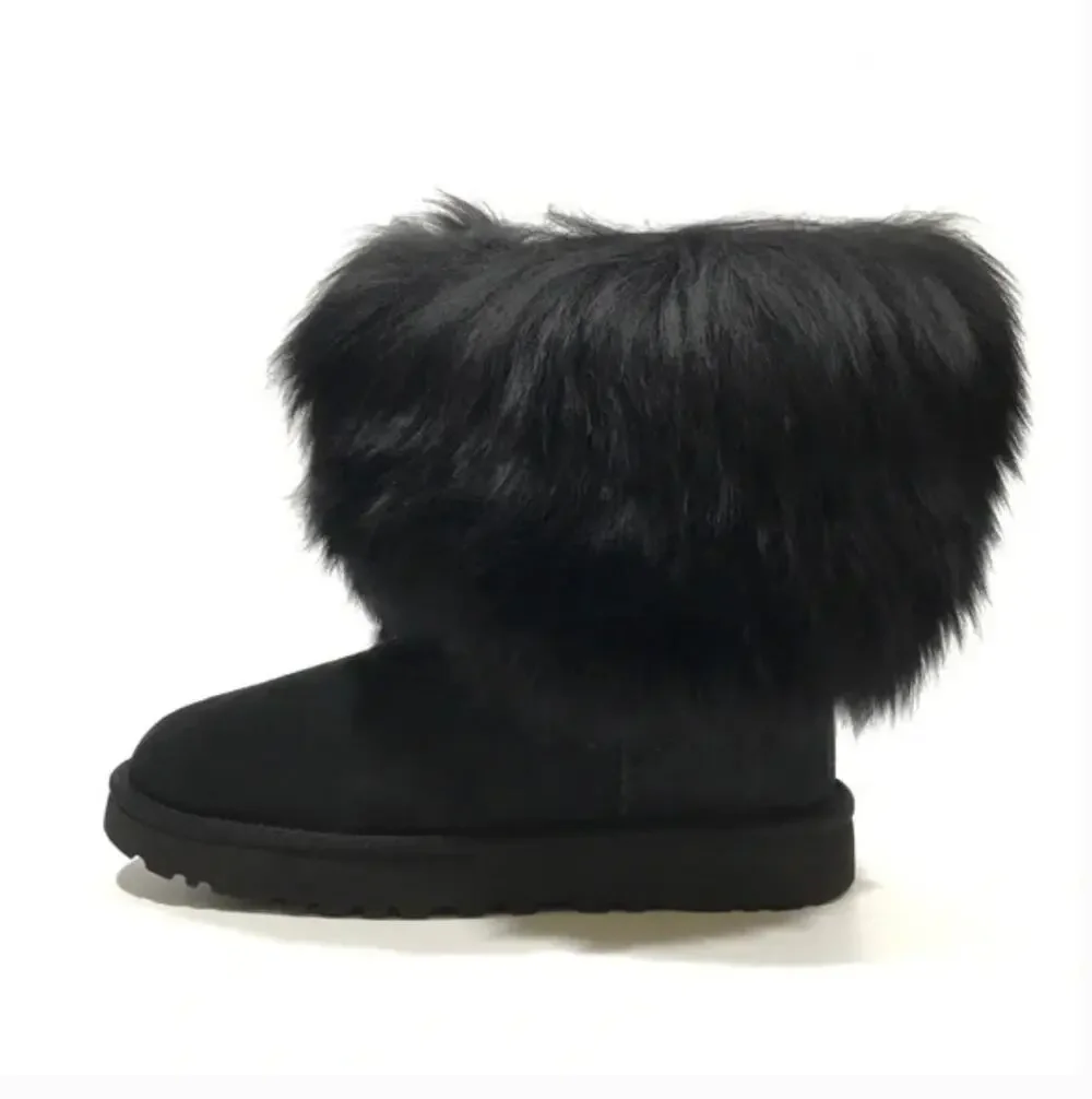 Ugg Short Sheepskin Cuff Boots 6 Black NWT Suede Fur Shearling Ankle Booties